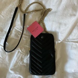 New with tags Kate Spade phone case crossbody black gold chain